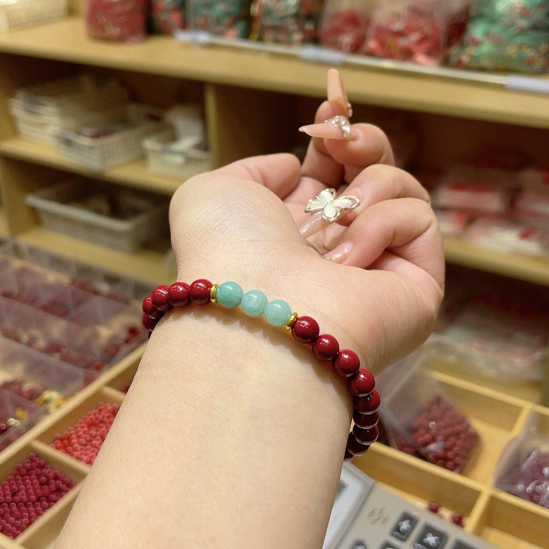 Vermilion and purple clay bracelets