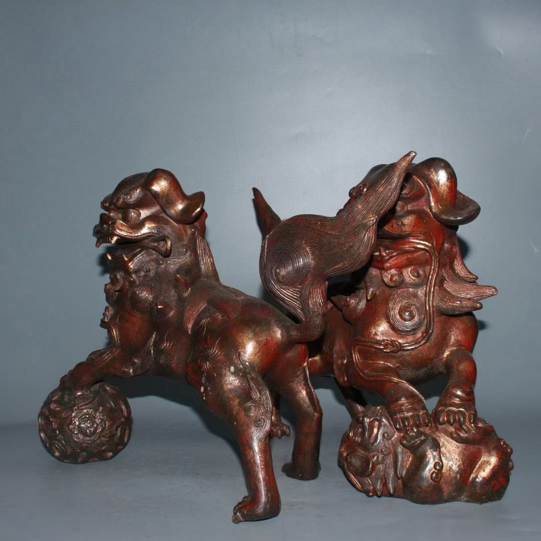 Pure copper lion embroidered ball beast ornament