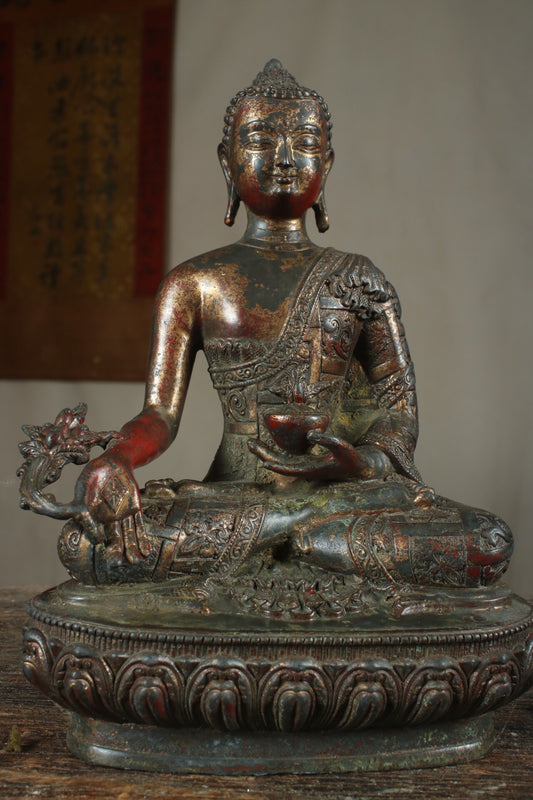 Chinese antique pure copper pharmacist Buddha statue