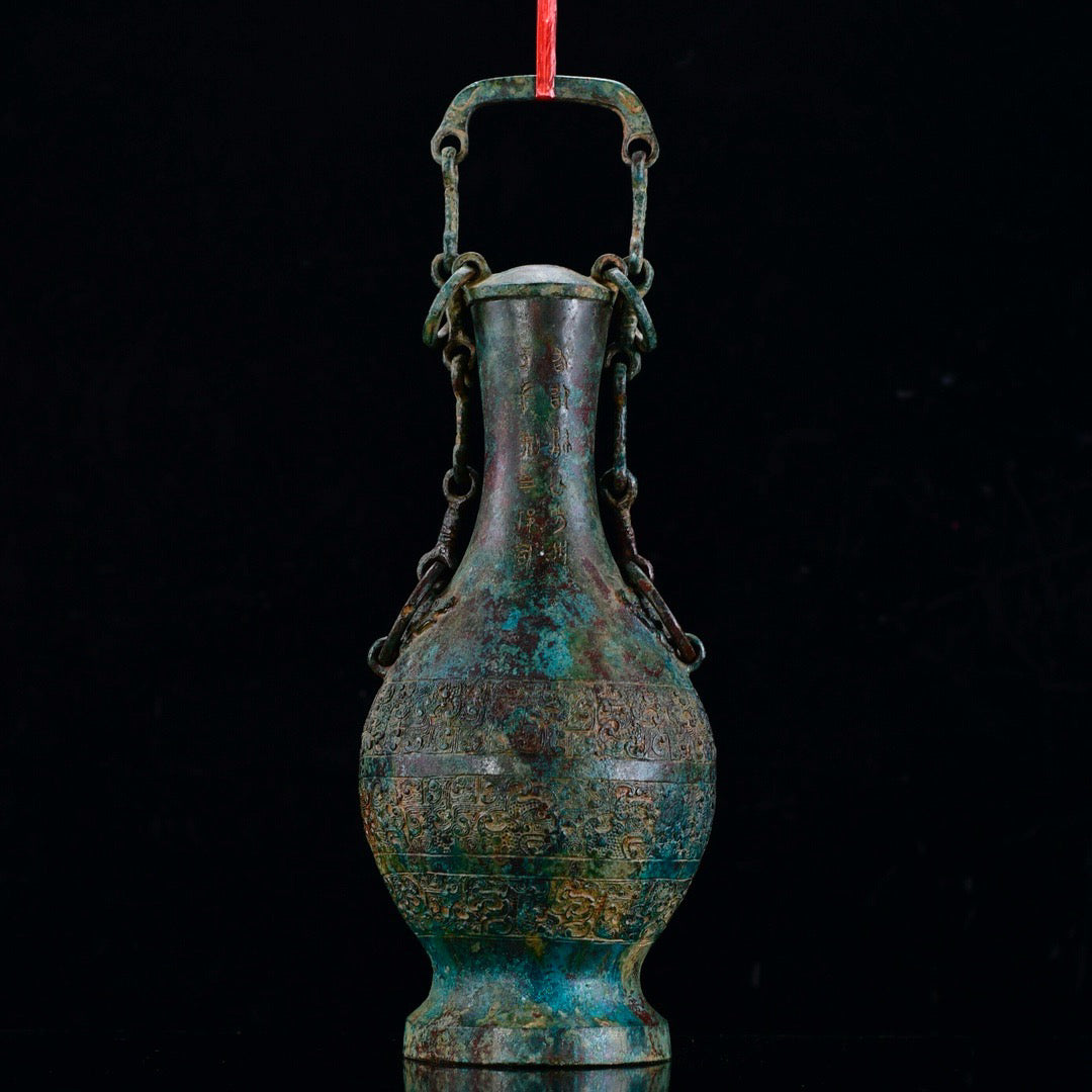 Chinese antique bronze chain bottle
