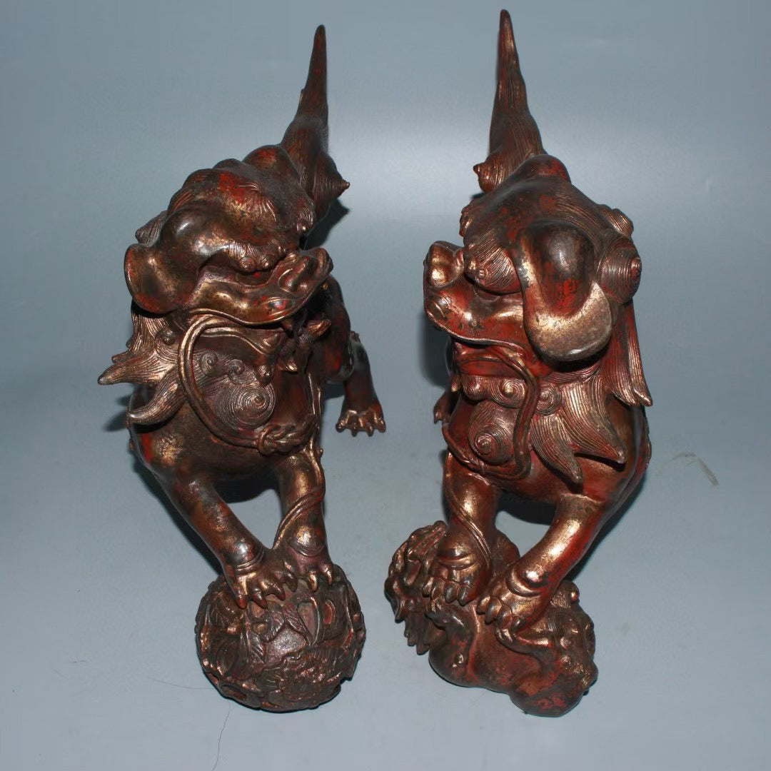 Pure copper lion embroidered ball beast ornament