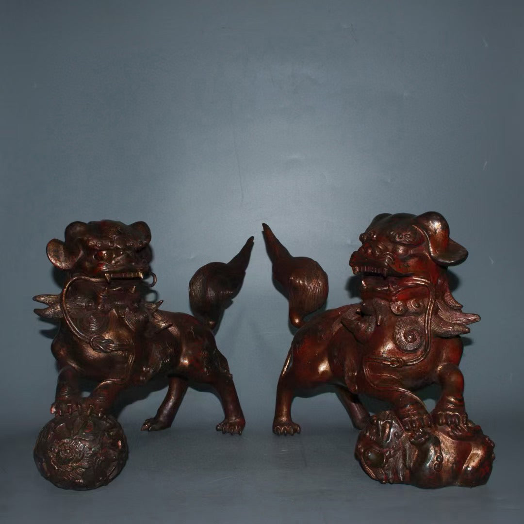 Pure copper lion embroidered ball beast ornament