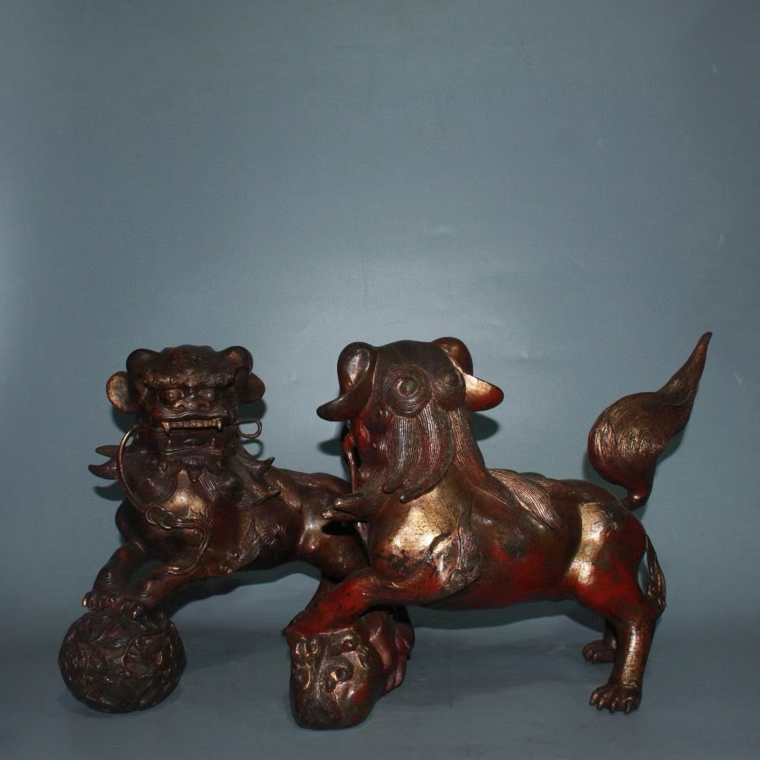Pure copper lion embroidered ball beast ornament