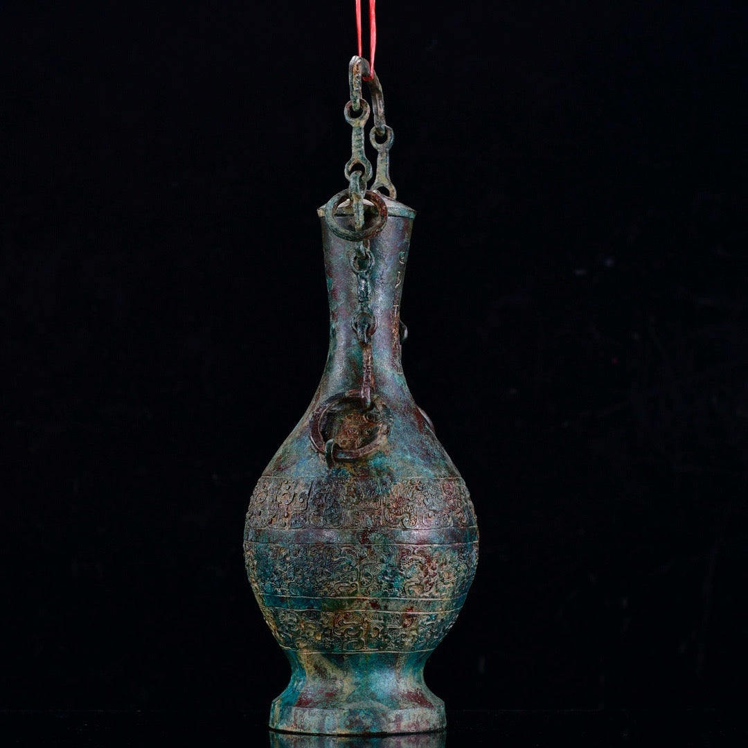 Chinese antique bronze chain bottle