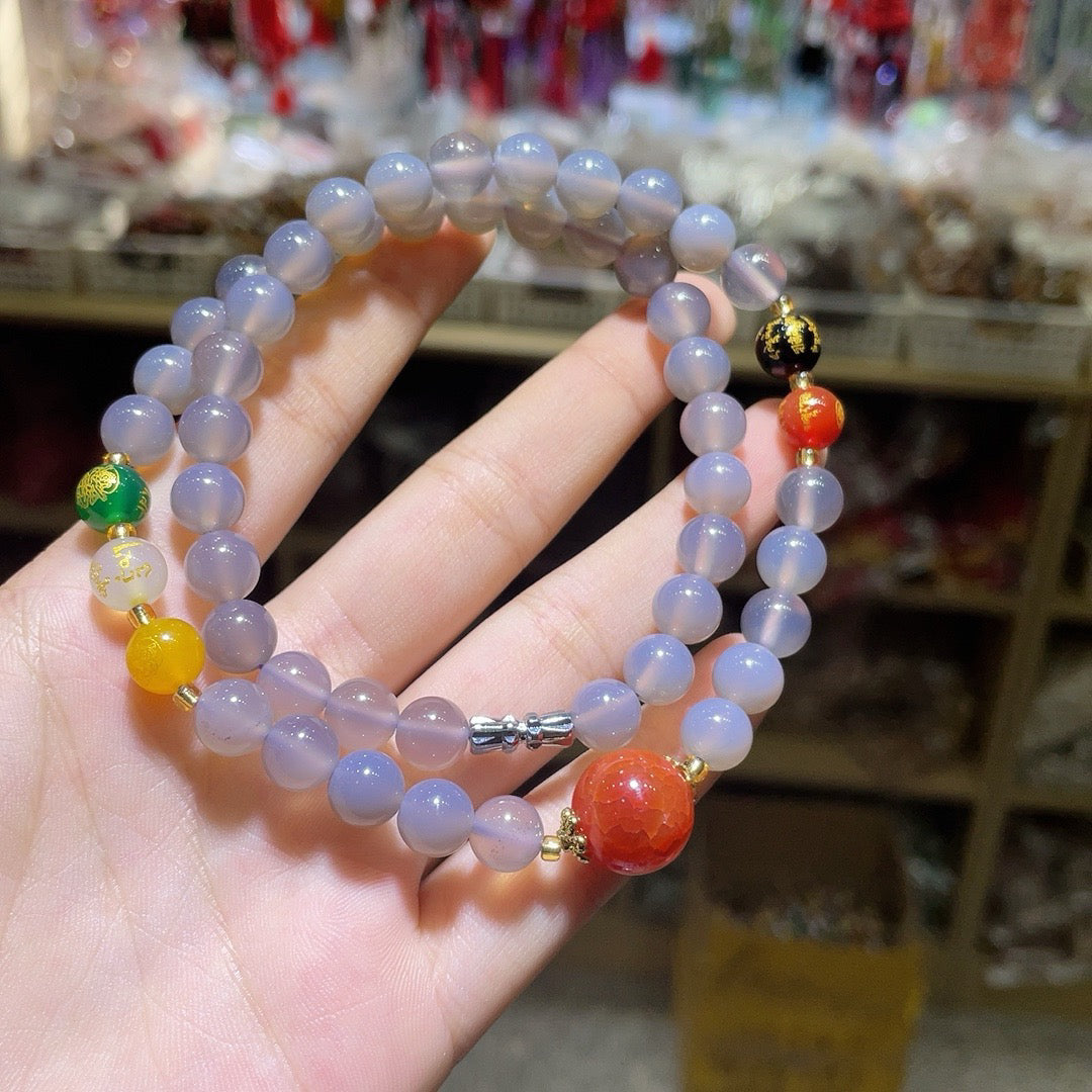 Grey Agate Plus Five Paths God of Wealth Necklace