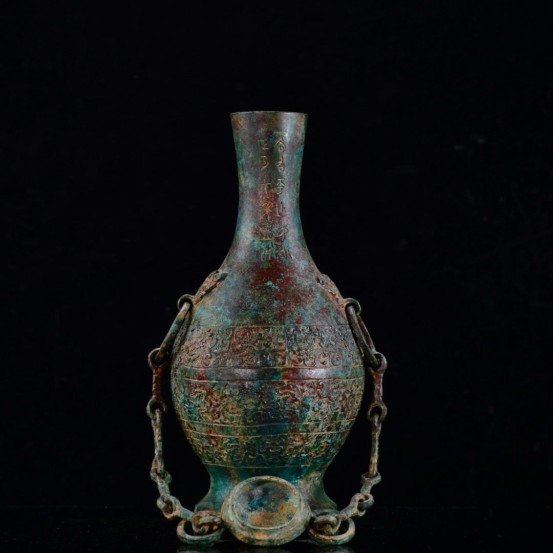 Chinese antique bronze chain bottle