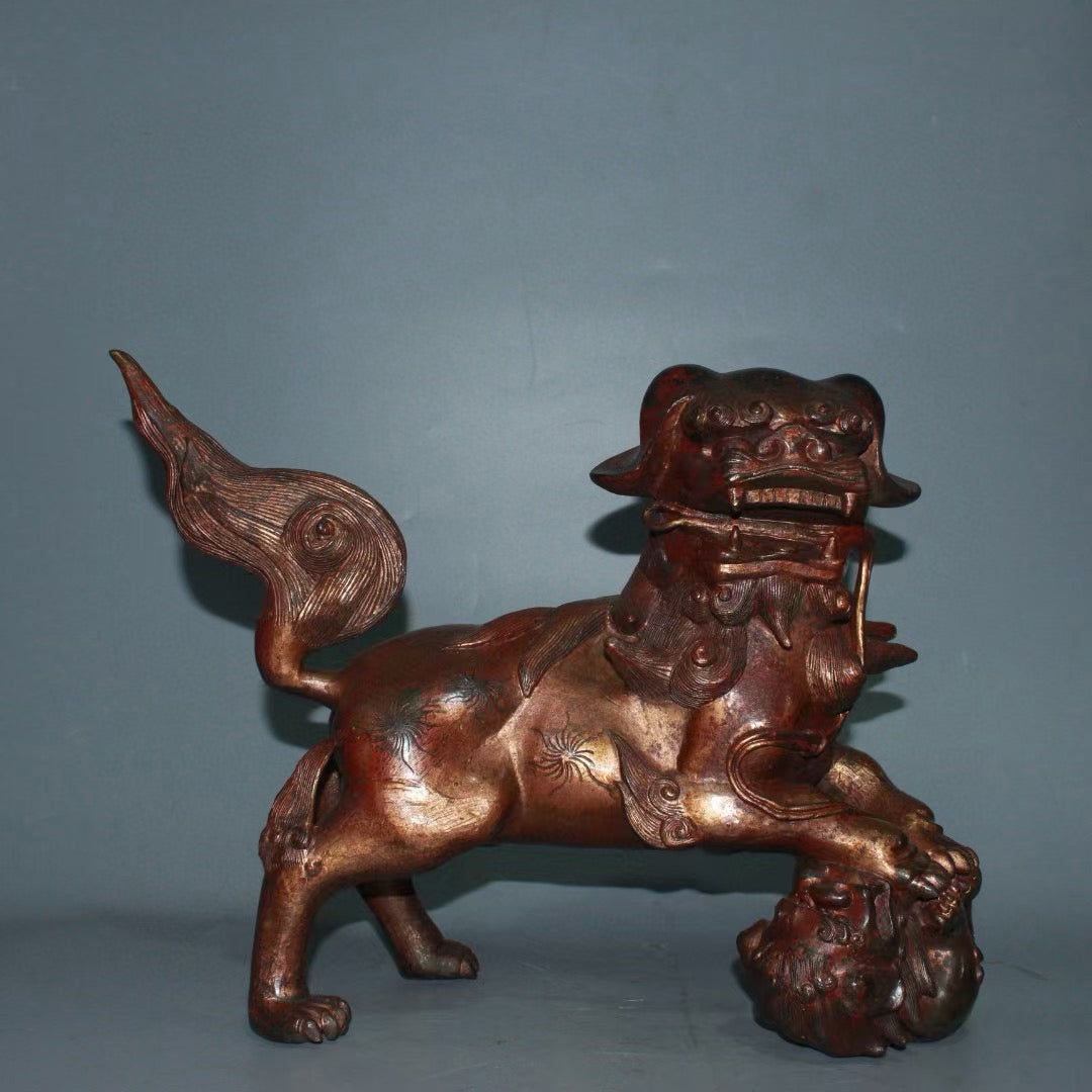 Pure copper lion embroidered ball beast ornament