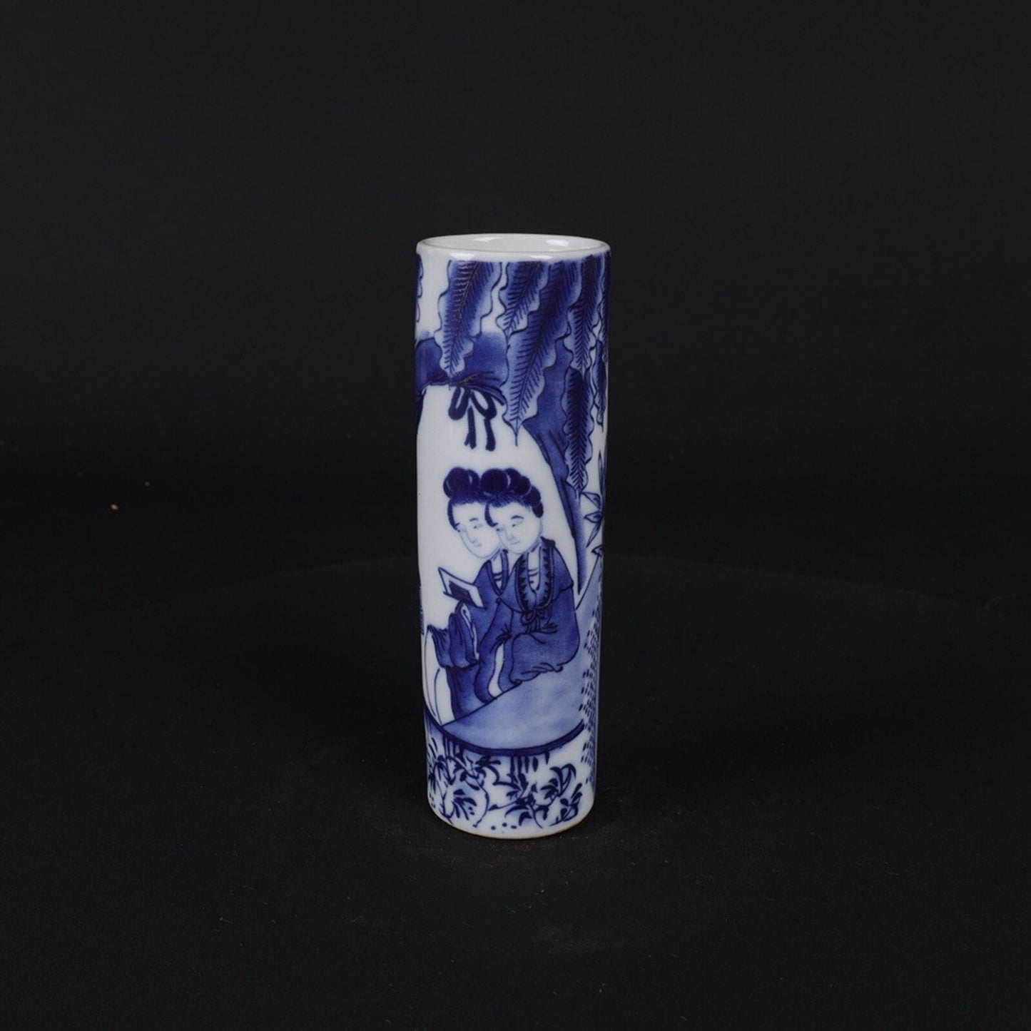 Blue and white lady reading picture pattern incense tube