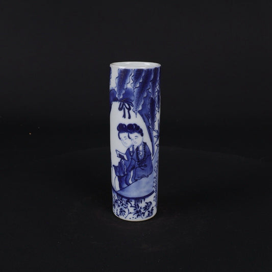 Blue and white lady reading picture pattern incense tube