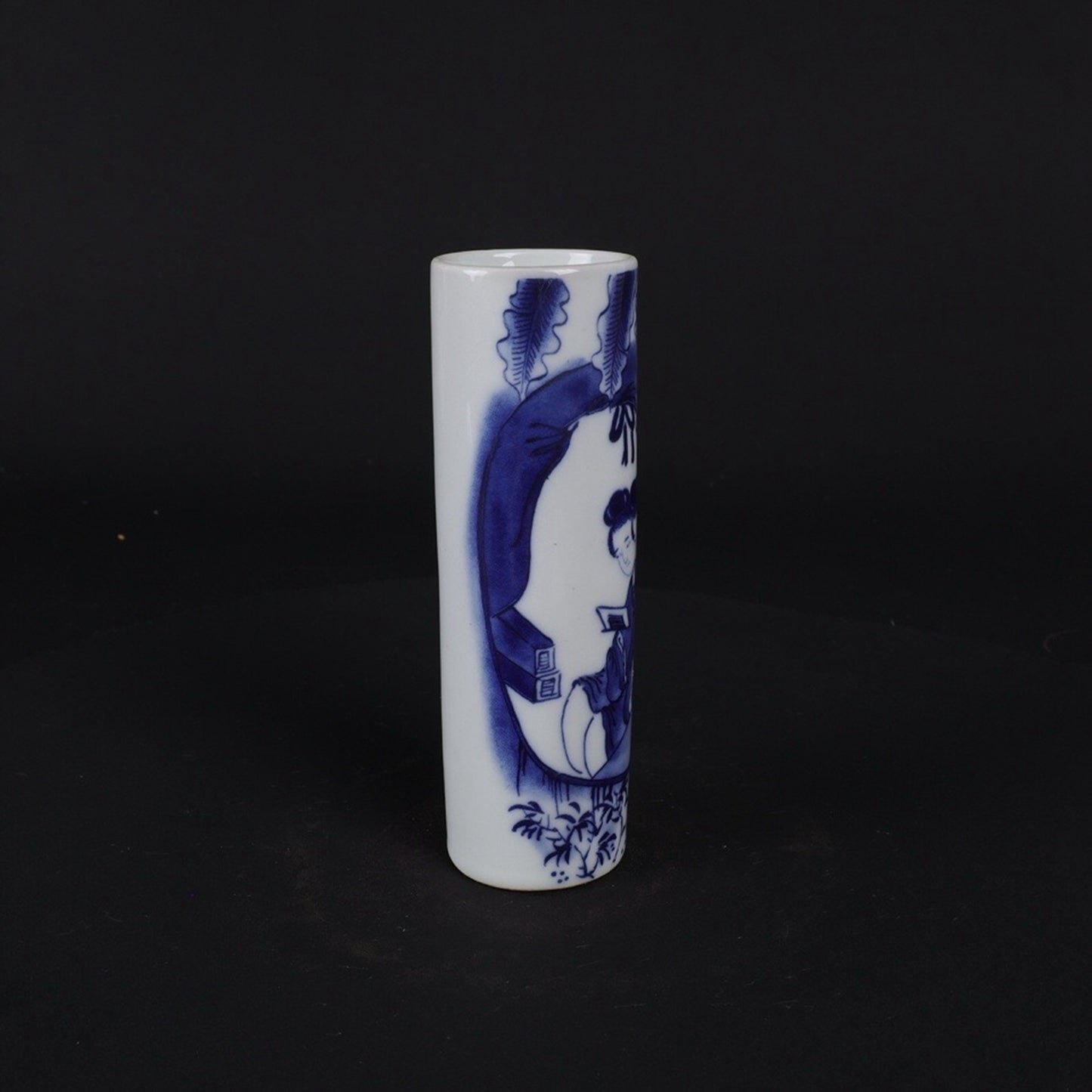 Blue and white lady reading picture pattern incense tube