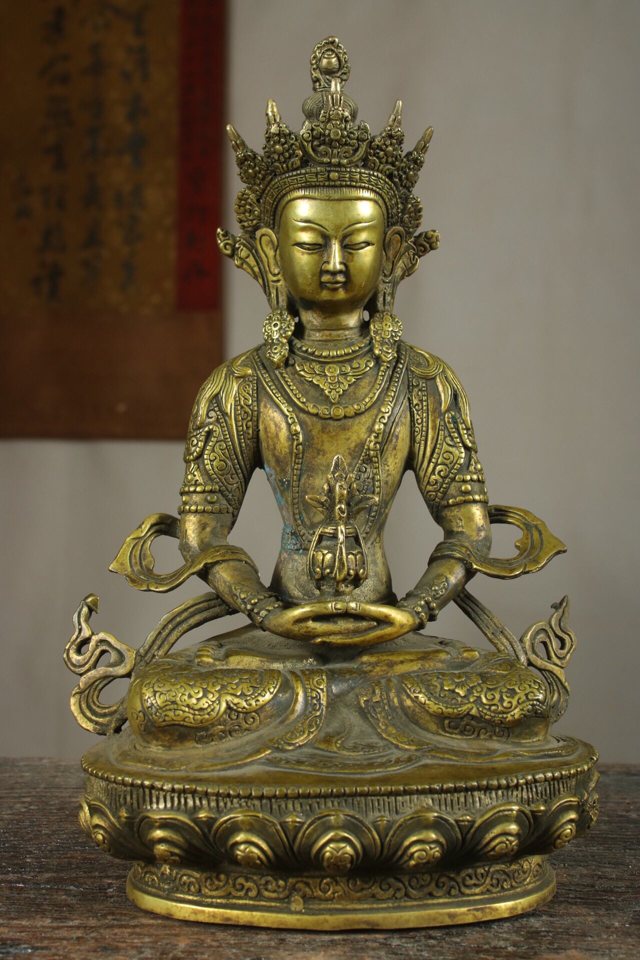 Chinese antique pure copper longevity Buddha statue