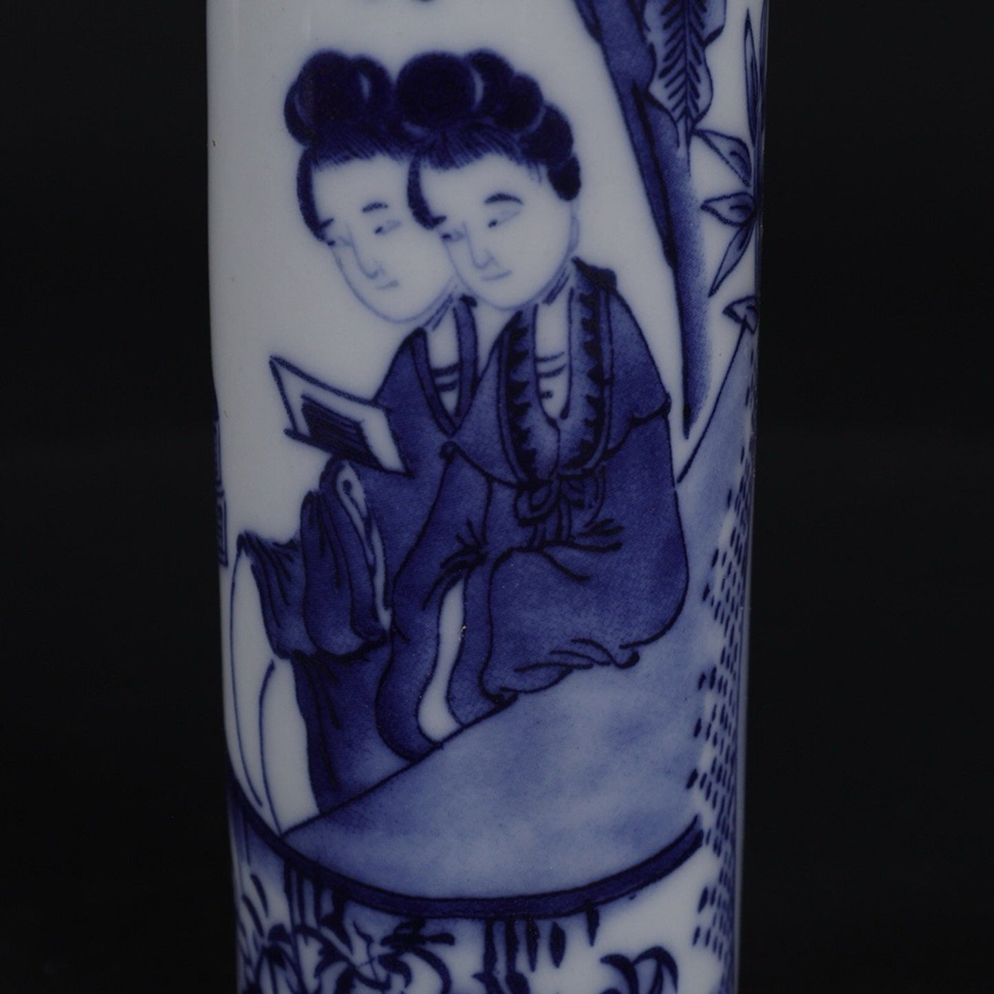 Blue and white lady reading picture pattern incense tube