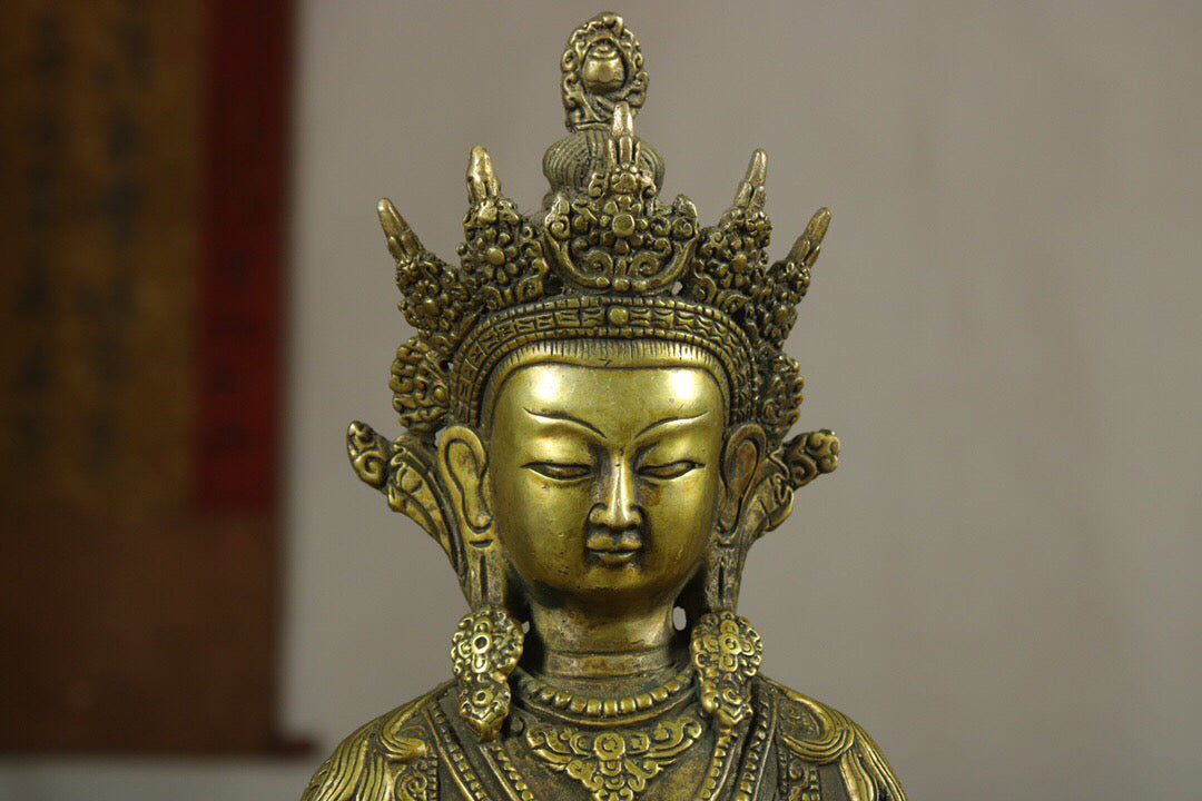 Chinese antique pure copper longevity Buddha statue