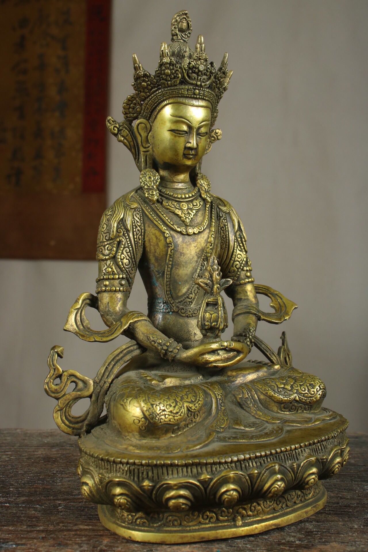Chinese antique pure copper longevity Buddha statue