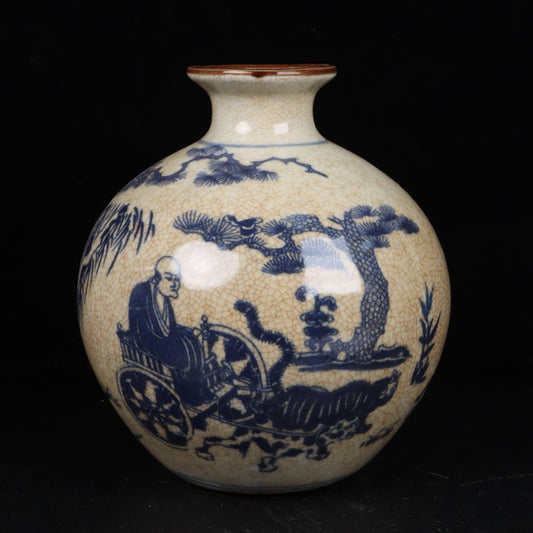 Blue and white pomegranate vase with a pattern of descending from Guigu Mountain
