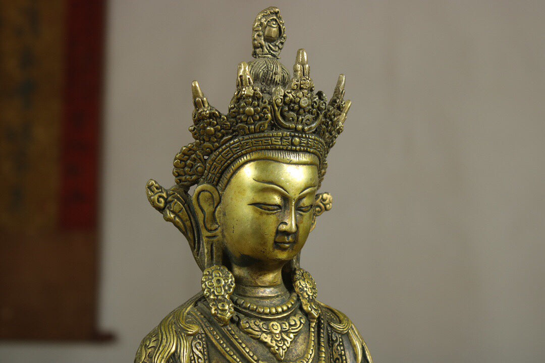 Chinese antique pure copper longevity Buddha statue