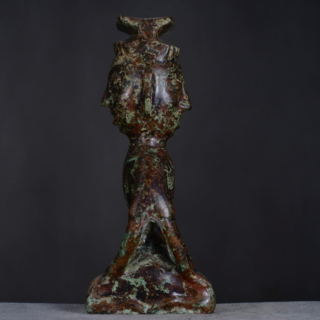 Chinese Antique Sanxingdui Bronze Kneeling Man
