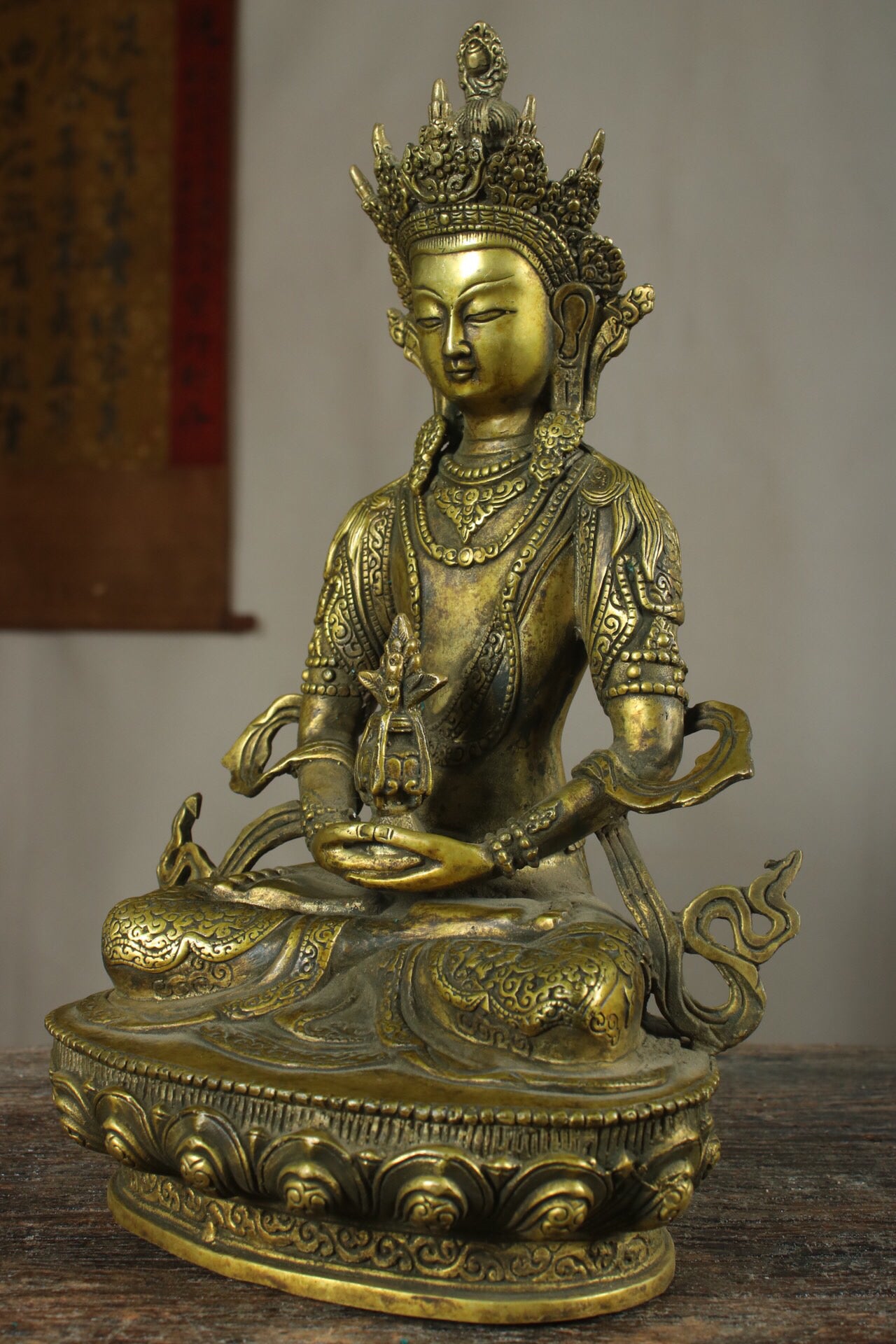 Chinese antique pure copper longevity Buddha statue