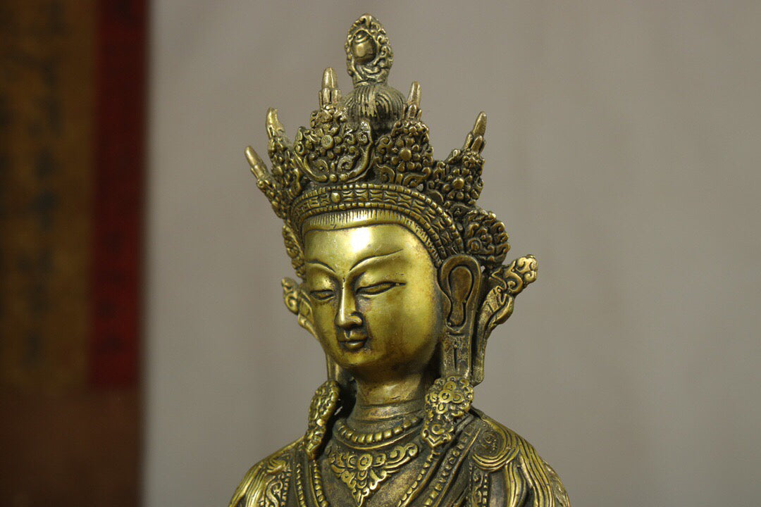 Chinese antique pure copper longevity Buddha statue