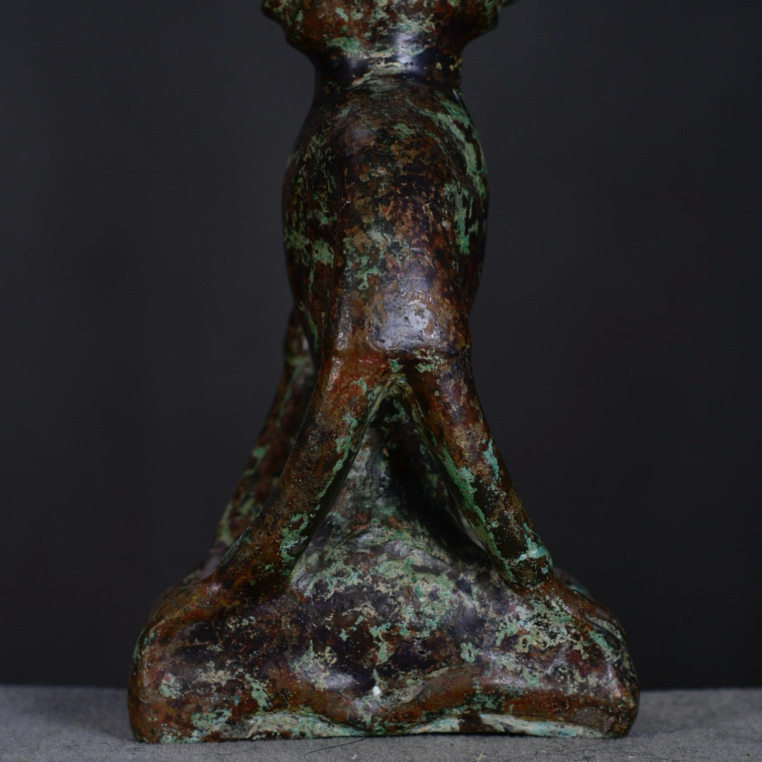 Chinese Antique Sanxingdui Bronze Kneeling Man
