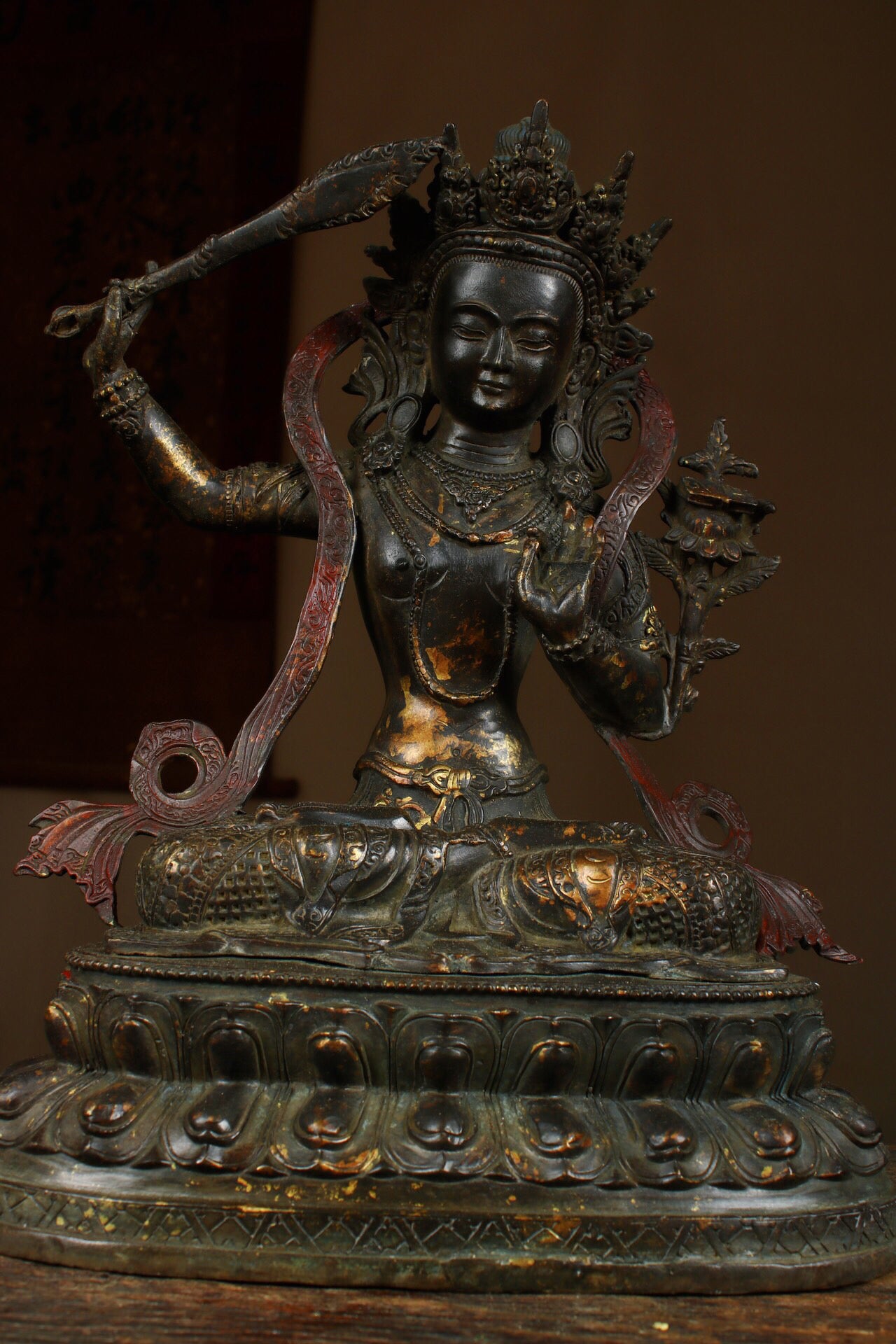 Chinese antique pure copper statue of Manjushri Bodhisattva