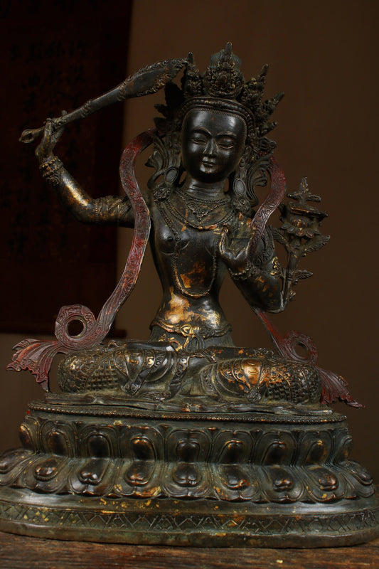 Chinese antique pure copper statue of Manjushri Bodhisattva