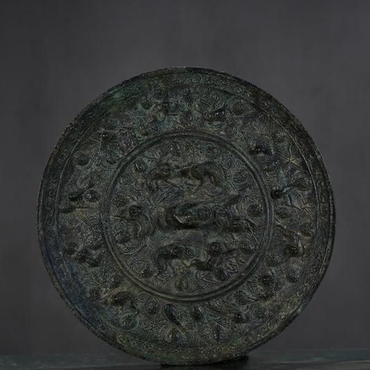 Chinese antique bronze sea animal grape mirror