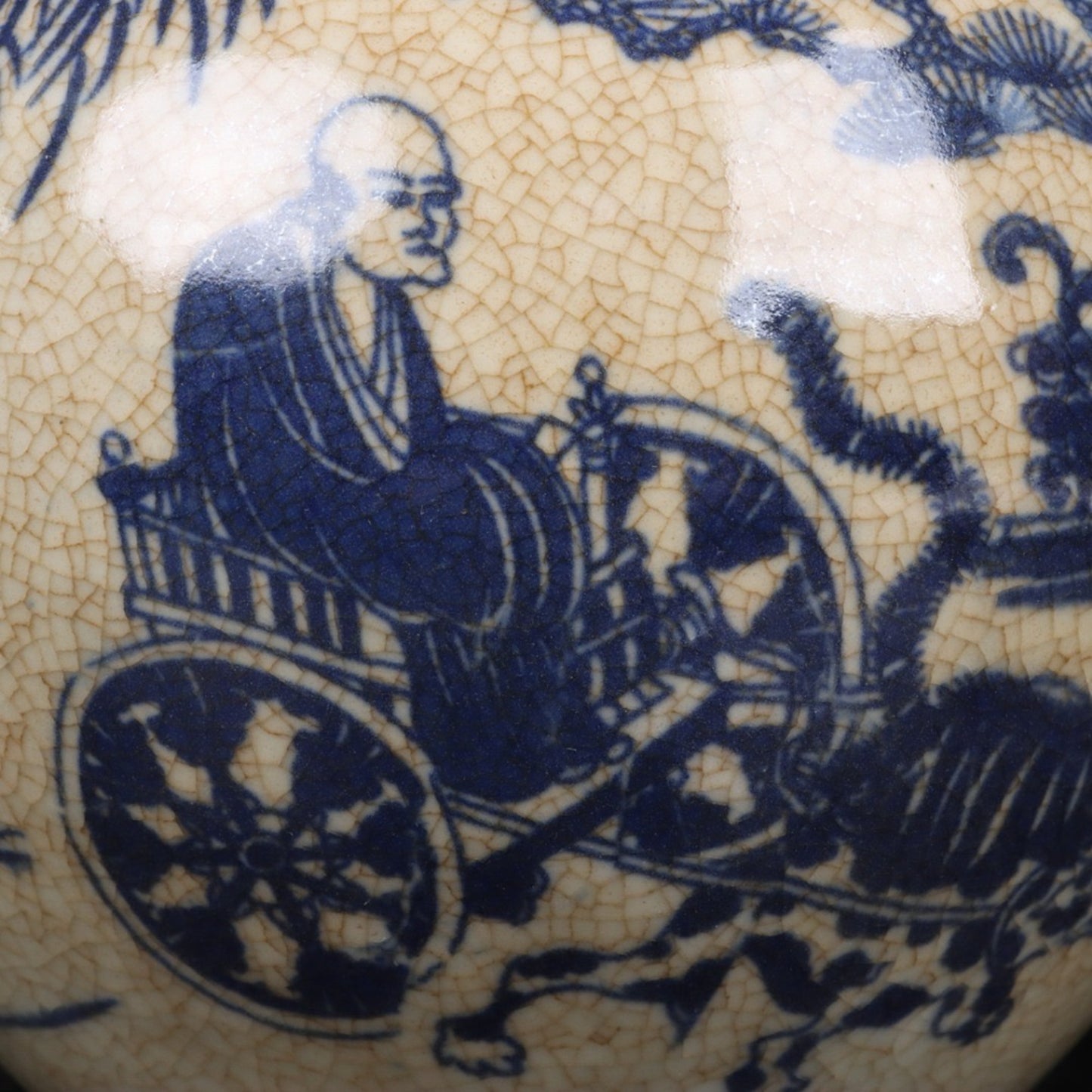 Blue and white pomegranate vase with a pattern of descending from Guigu Mountain