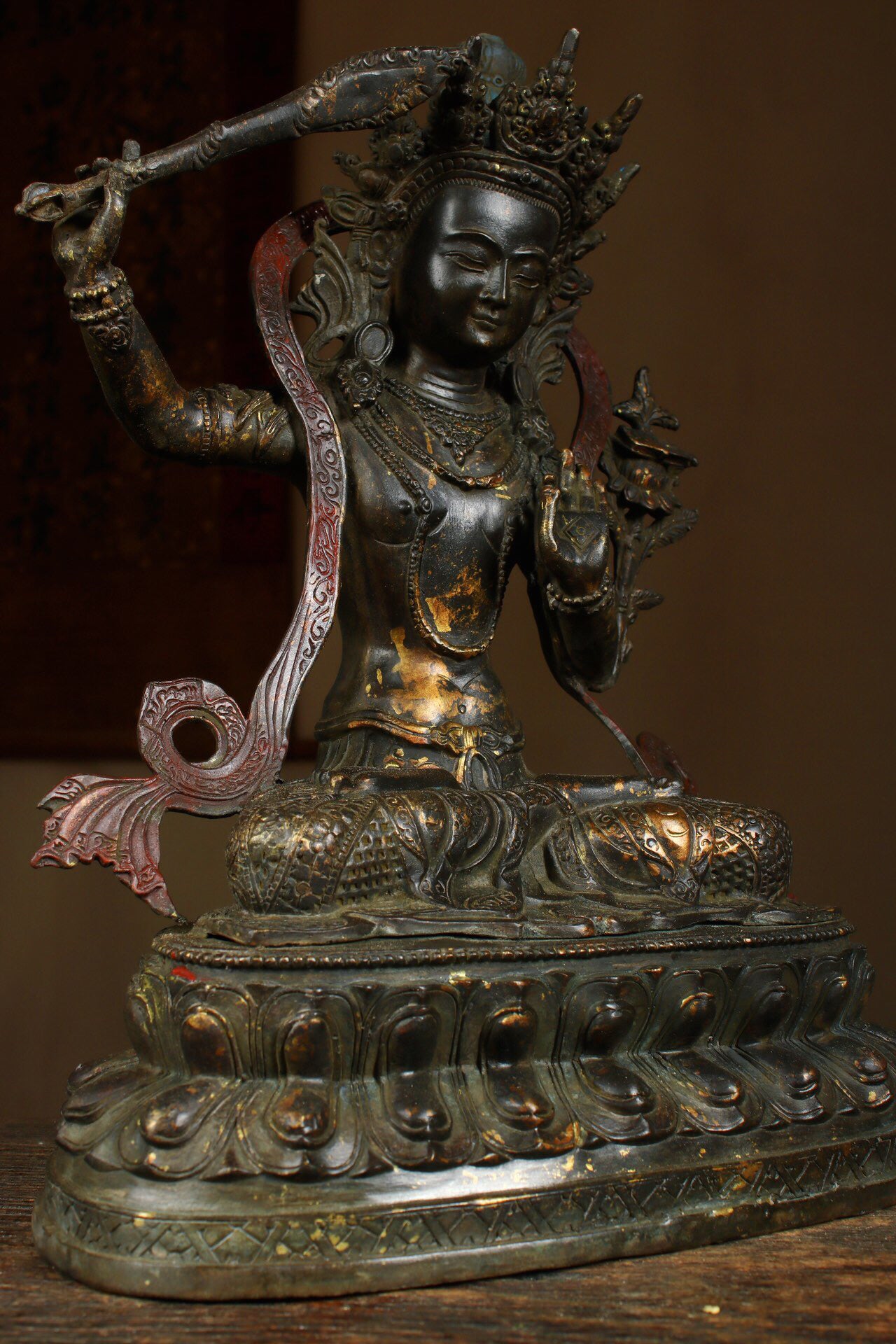 Chinese antique pure copper statue of Manjushri Bodhisattva
