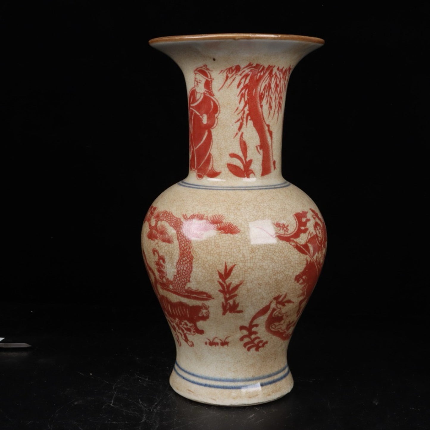 Glazed Red Ghost Valley Descending Mountain Pattern Flower Gu