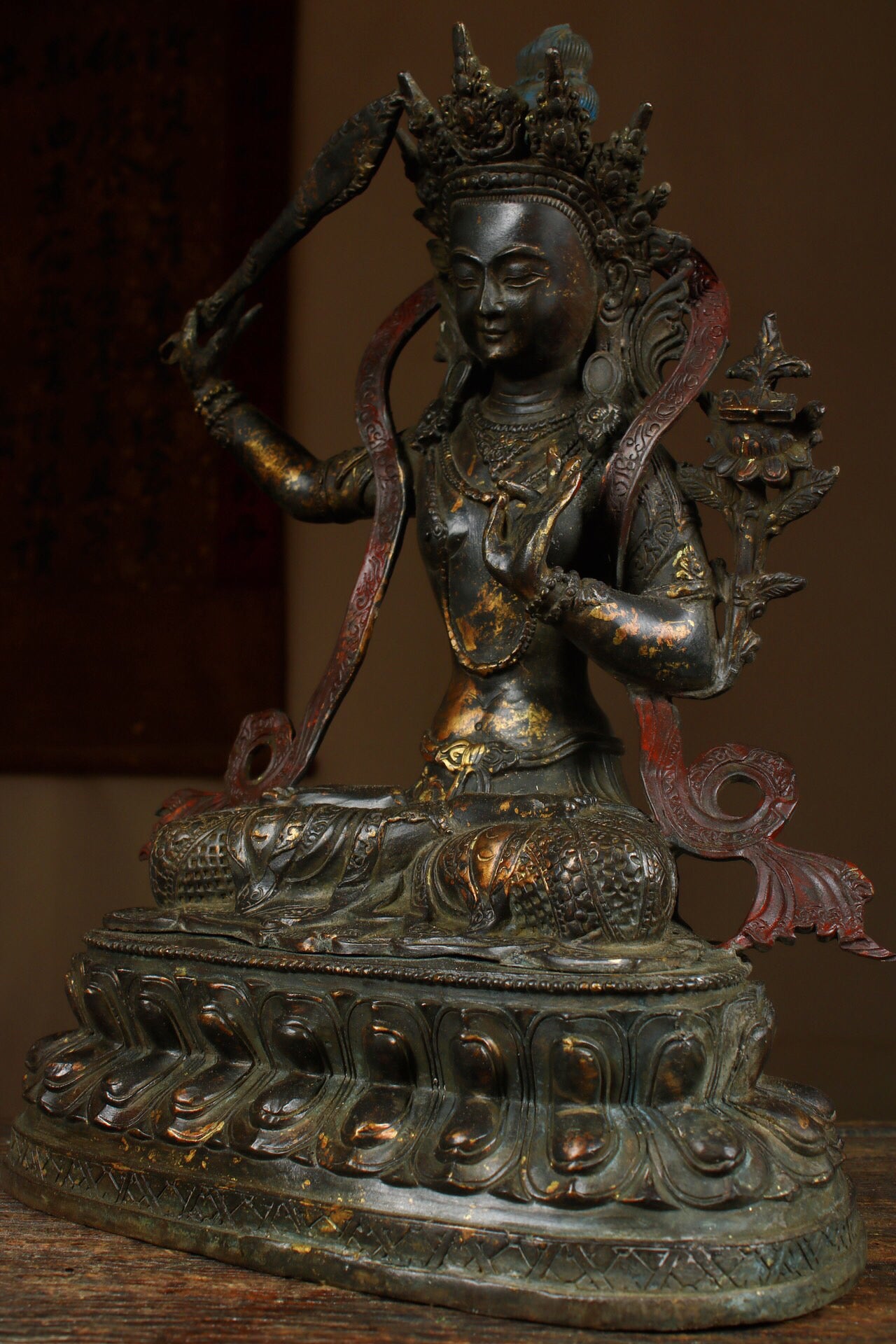 Chinese antique pure copper statue of Manjushri Bodhisattva