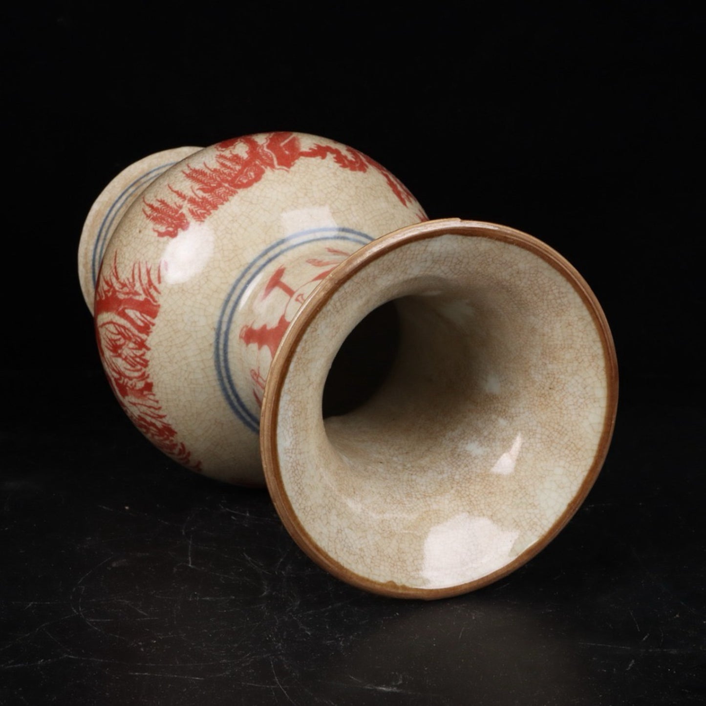 Glazed Red Ghost Valley Descending Mountain Pattern Flower Gu