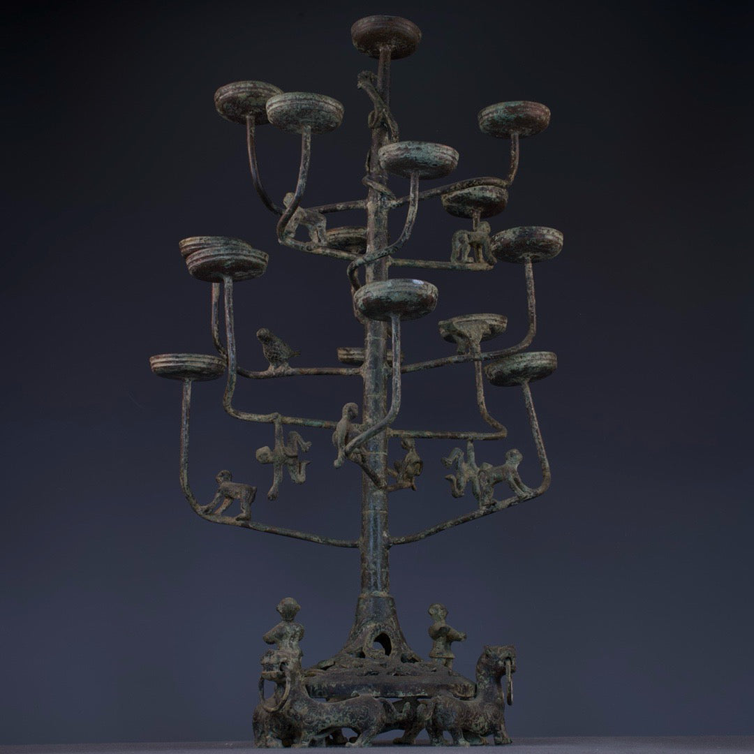 Chinese antique bronze lamp stand