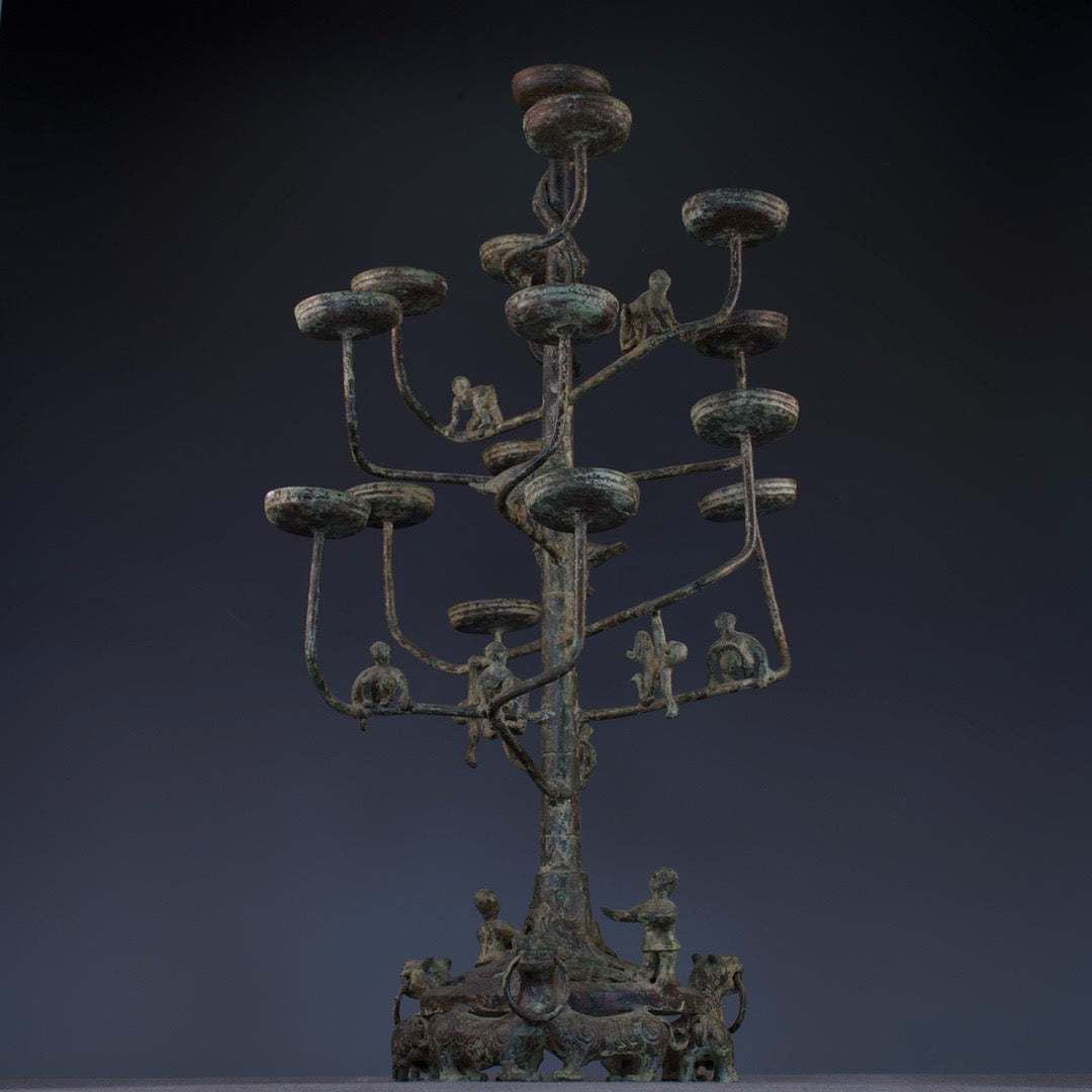 Chinese antique bronze lamp stand