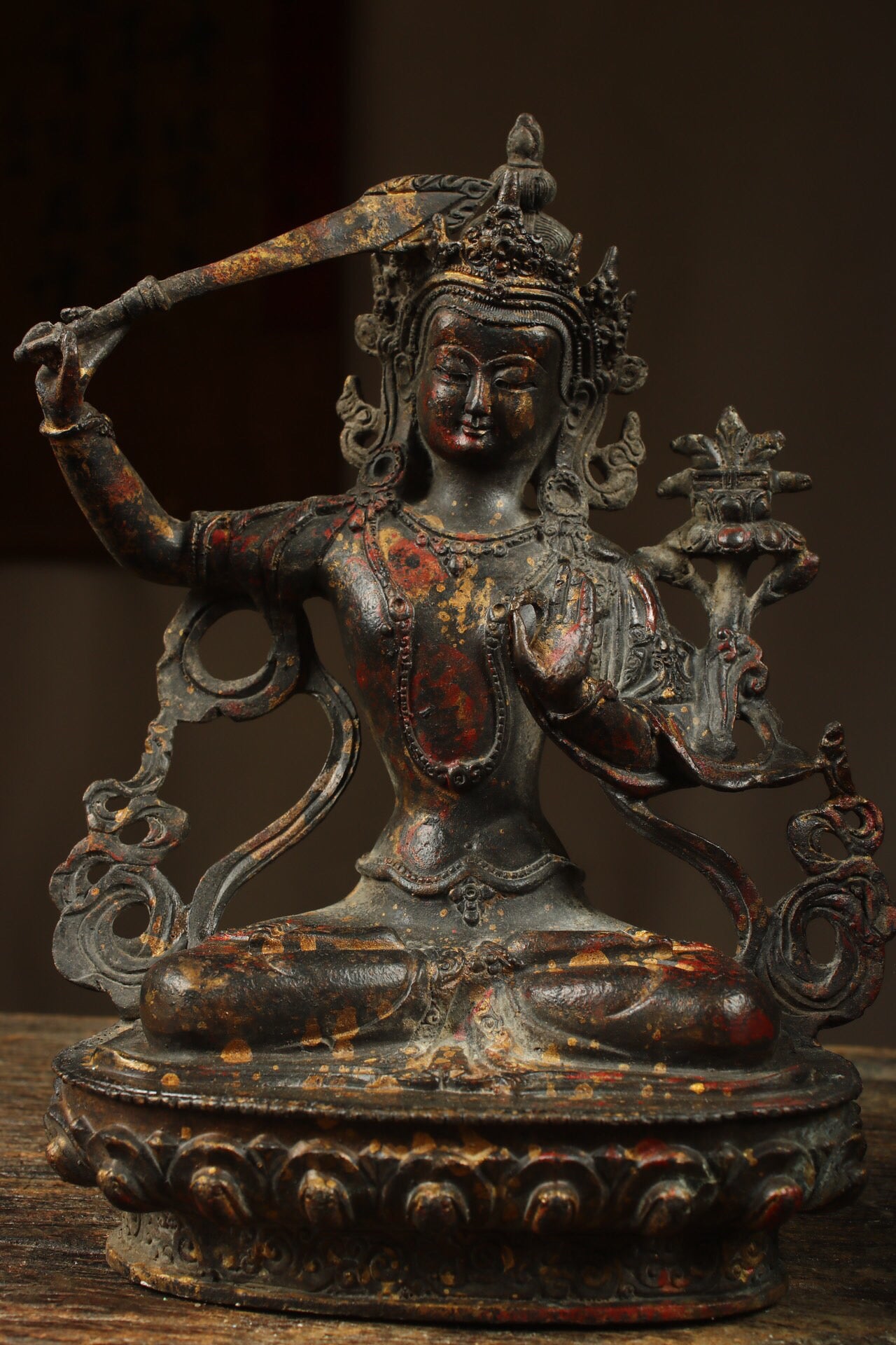 Chinese antique pure copper statue of Manjushri Bodhisattva