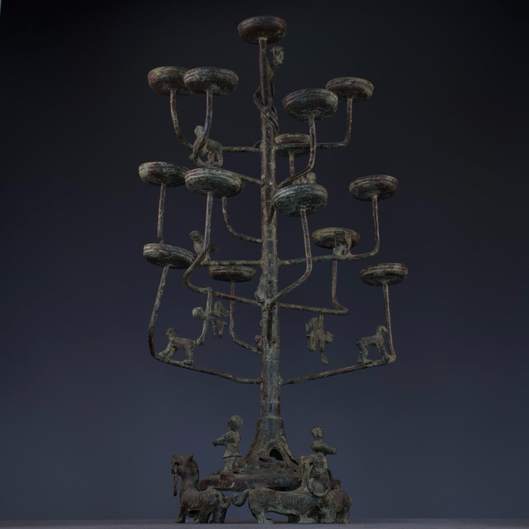 Chinese antique bronze lamp stand