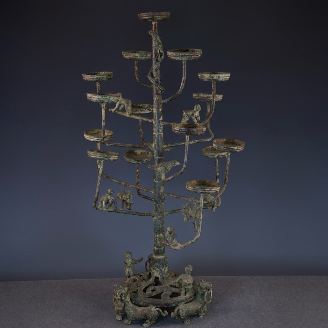 Chinese antique bronze lamp stand
