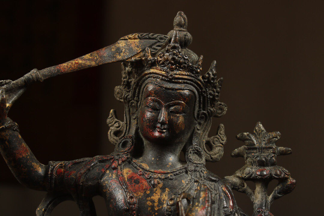 Chinese antique pure copper statue of Manjushri Bodhisattva