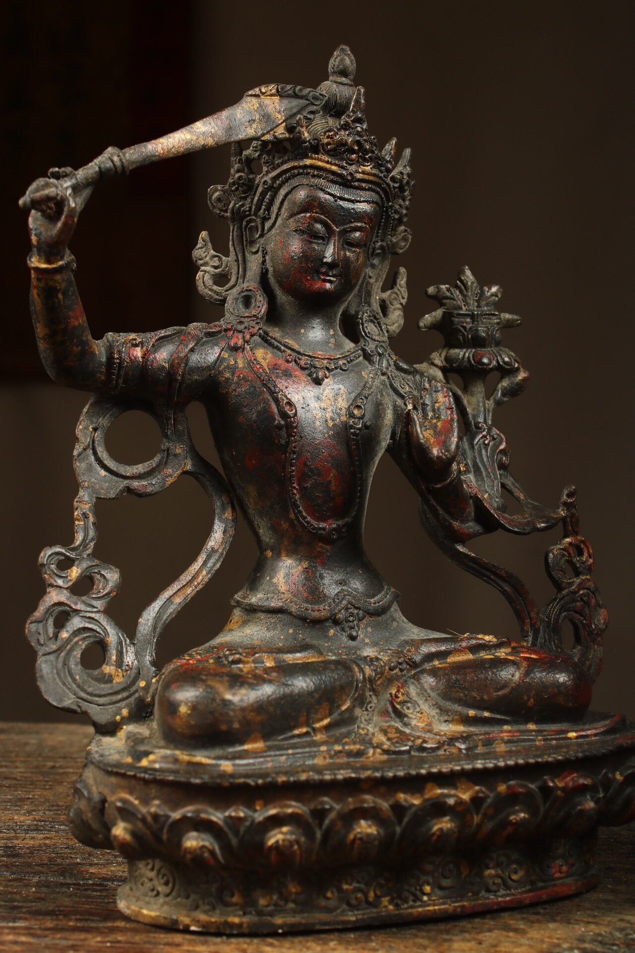 Chinese antique pure copper statue of Manjushri Bodhisattva