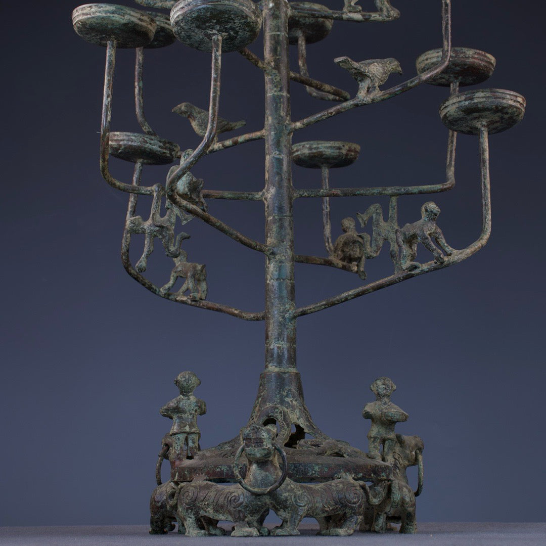 Chinese antique bronze lamp stand