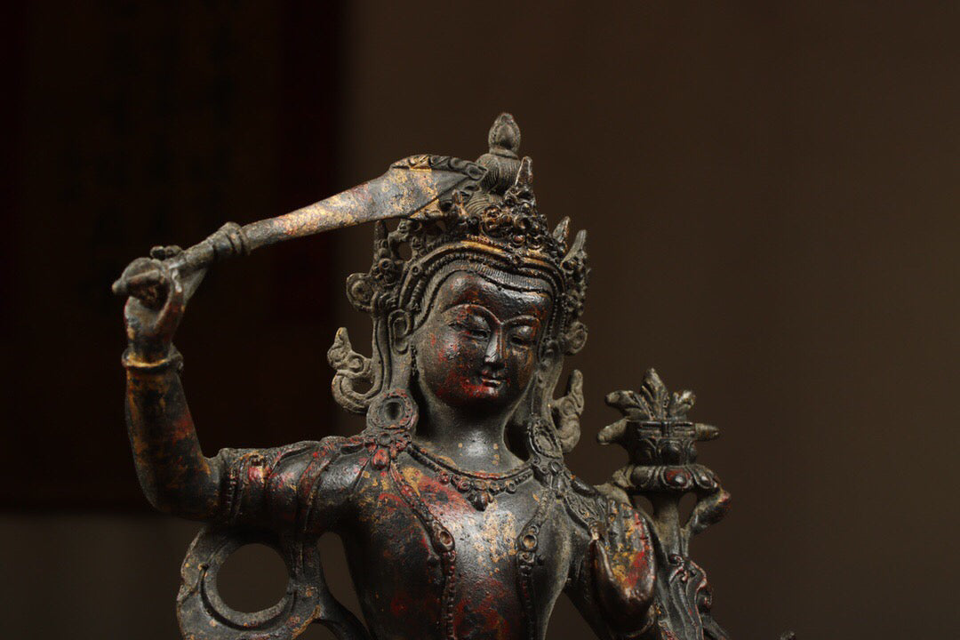Chinese antique pure copper statue of Manjushri Bodhisattva
