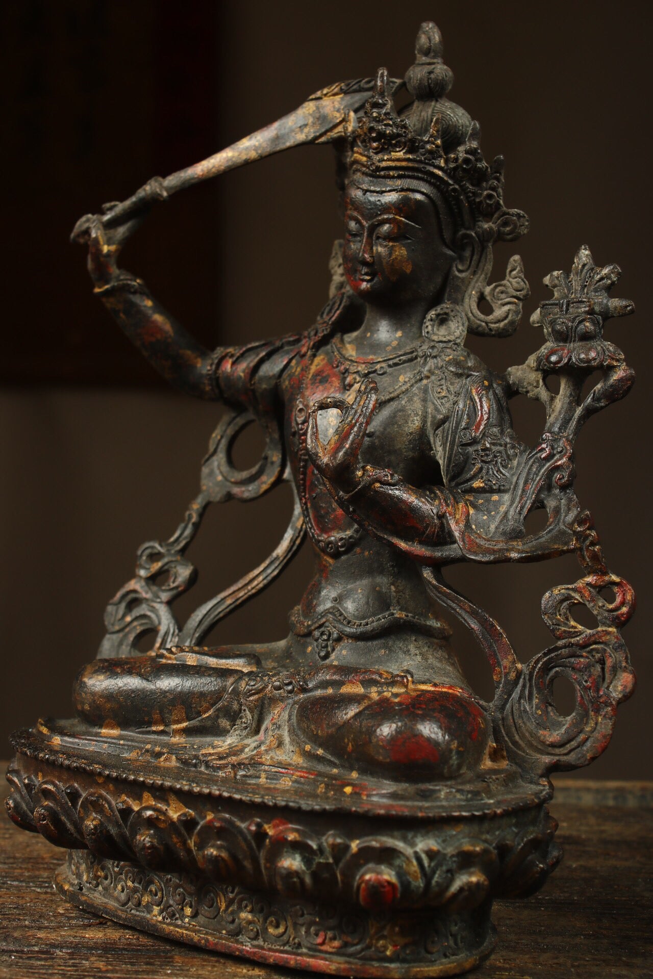 Chinese antique pure copper statue of Manjushri Bodhisattva