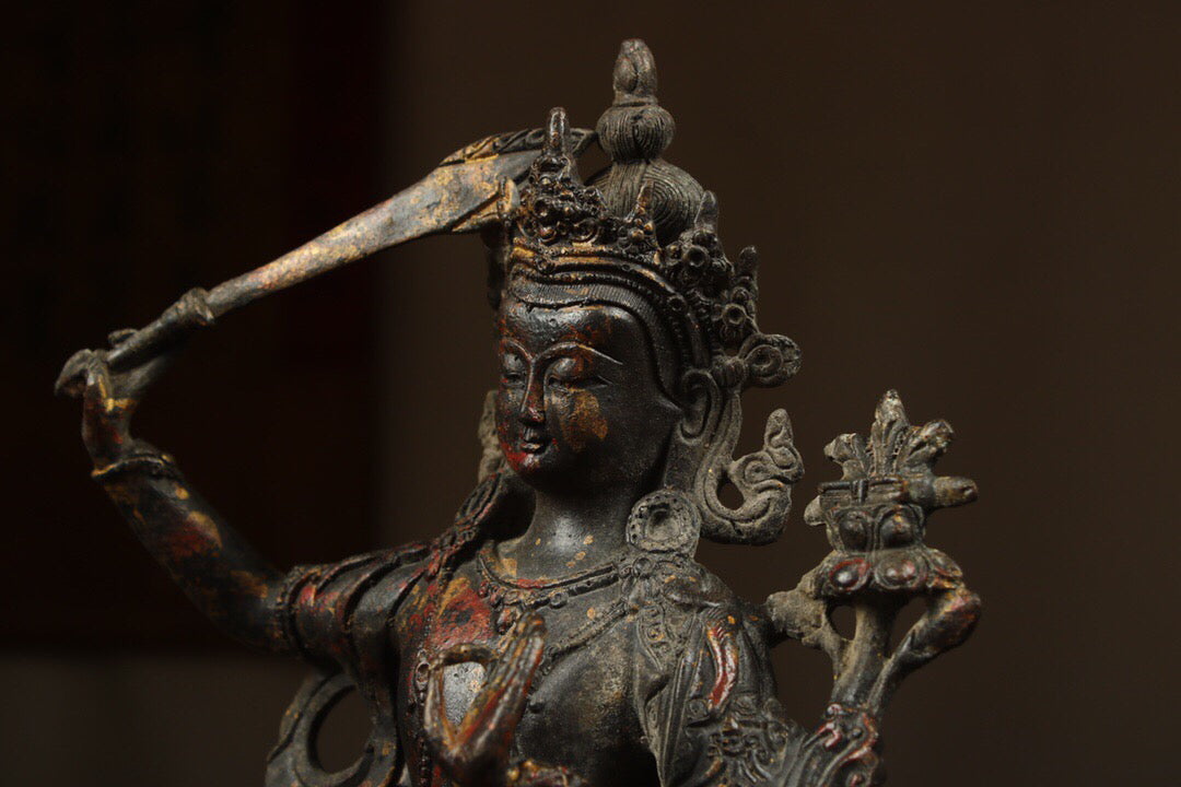 Chinese antique pure copper statue of Manjushri Bodhisattva