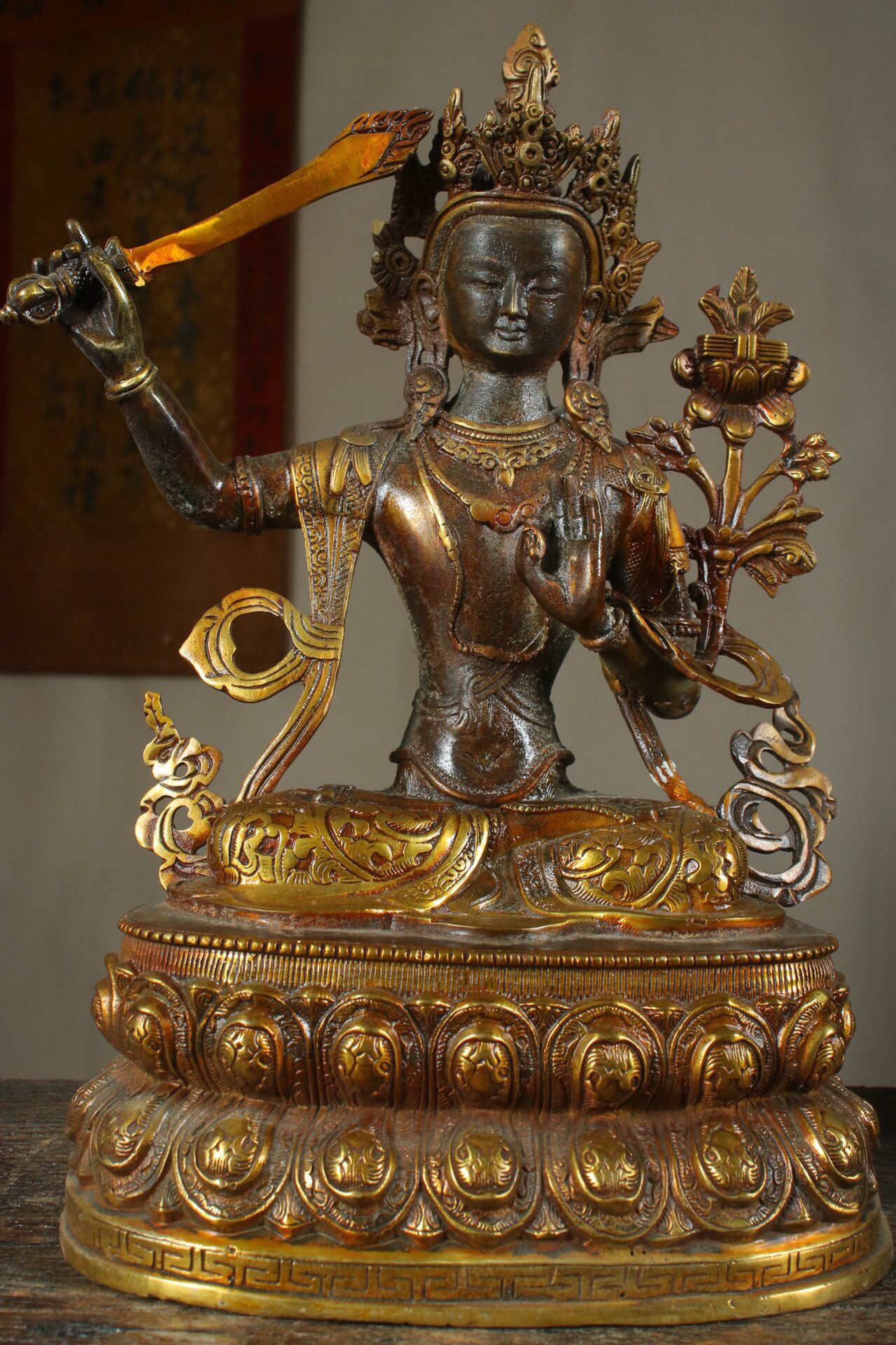 Chinese antique pure copper statue of Manjushri Bodhisattva