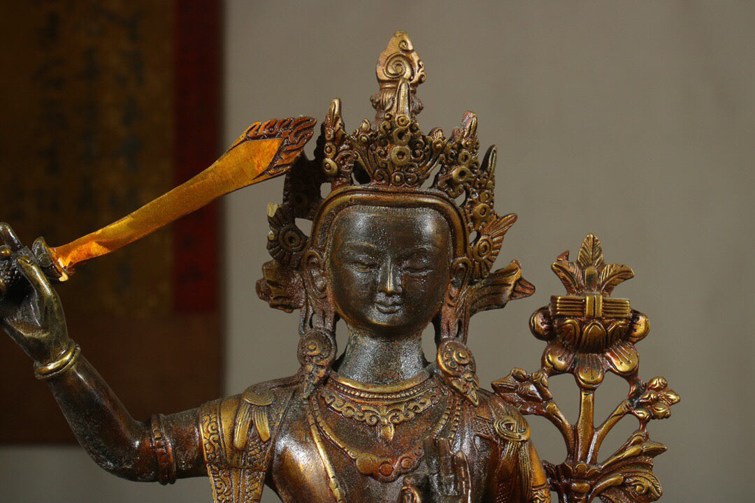 Chinese antique pure copper statue of Manjushri Bodhisattva