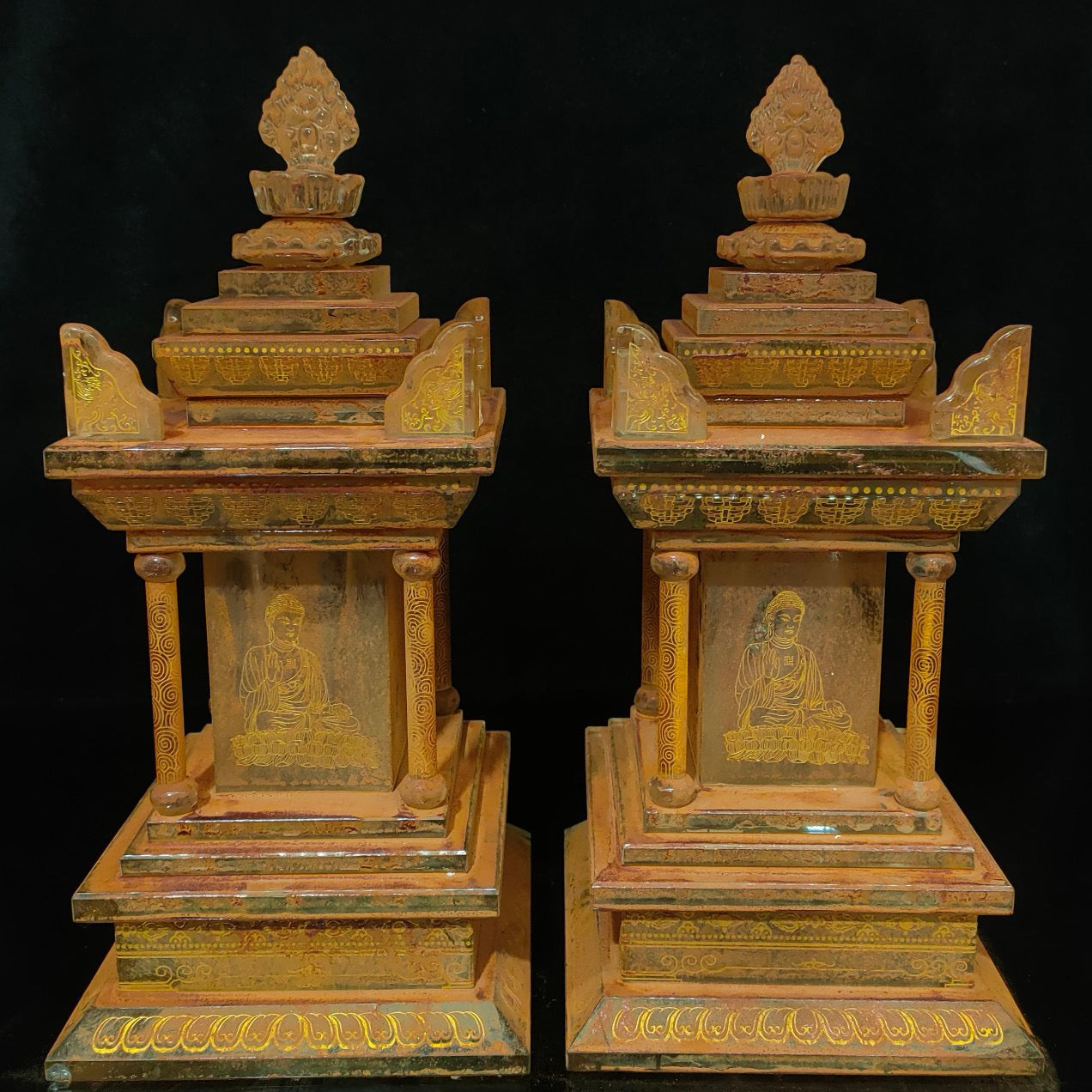 A pair of Chinese antique crystal towers