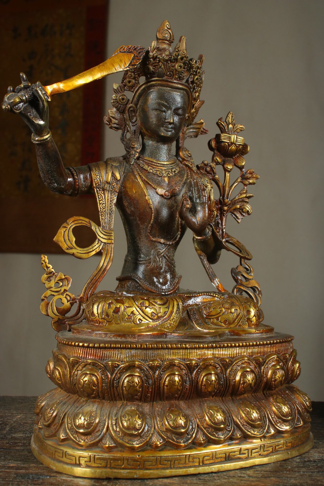 Chinese antique pure copper statue of Manjushri Bodhisattva