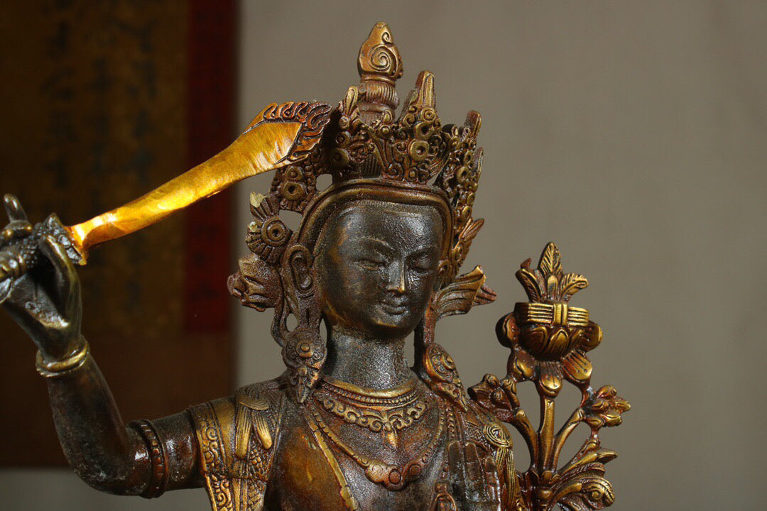 Chinese antique pure copper statue of Manjushri Bodhisattva