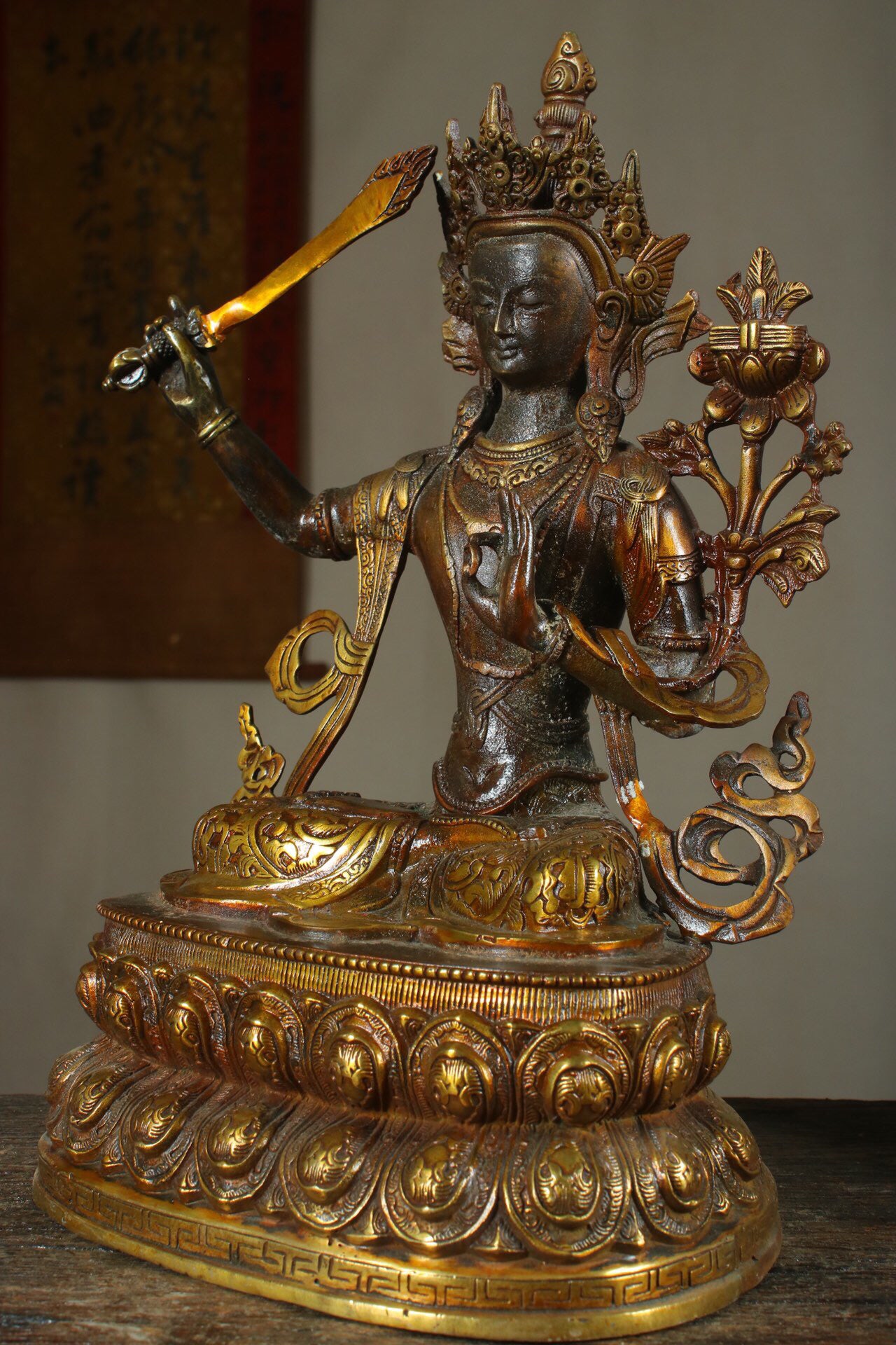 Chinese antique pure copper statue of Manjushri Bodhisattva