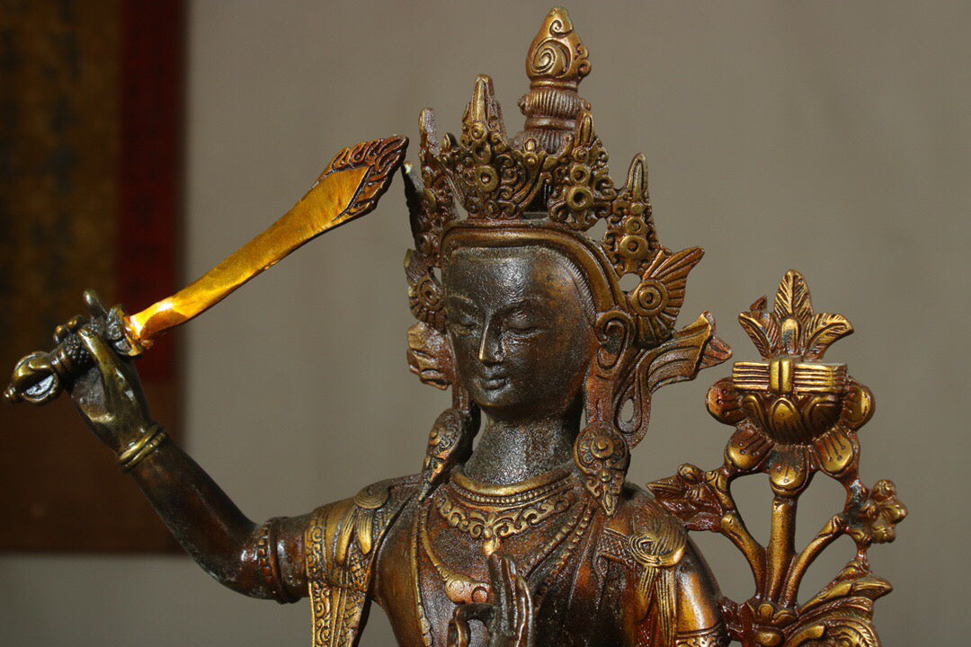 Chinese antique pure copper statue of Manjushri Bodhisattva